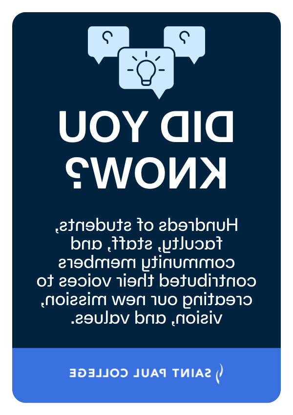 Bright light bulb icon above text: Did You Know? Hundreds of students, faculty, staff, and community members contributed their voices to creating Saint Paul College's new mission, vision, and values.